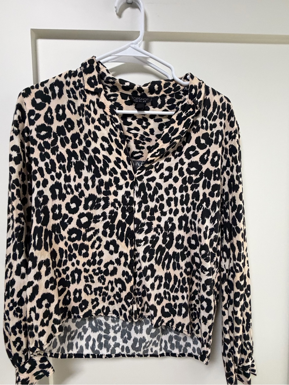 Topshop Beige and Black Leopard Print Button-Front Blouse
